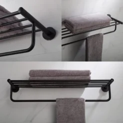 Bathroom Shelf with Towel Bar in Matte Black