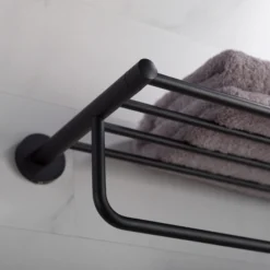 Bathroom Shelf with Towel Bar in Matte Black