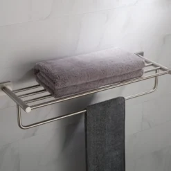 Bathroom Shelf with Towel Bar in Brushed Nickel