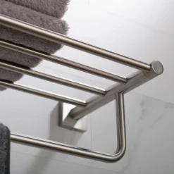 Bathroom Shelf with Towel Bar in Brushed Nickel