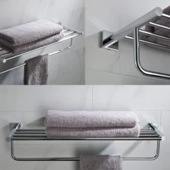 Bathroom Shelf with Towel Bar in Chrome