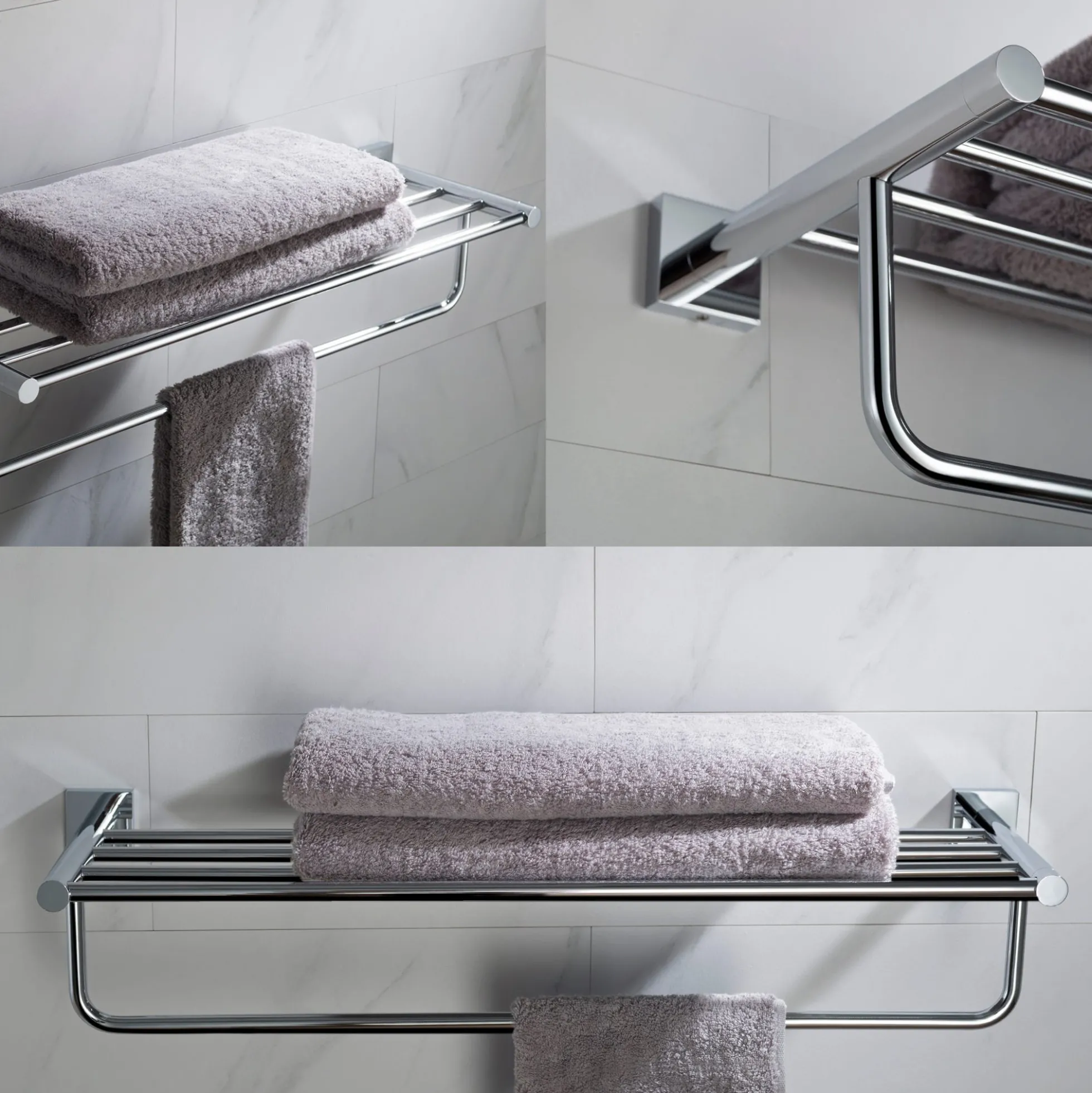 Bathroom Shelf with Towel Bar in Chrome