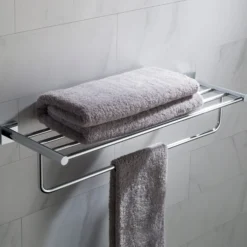 Bathroom Shelf with Towel Bar in Chrome