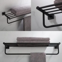 Bathroom Shelf with Towel Bar in Matte Black