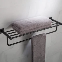 Bathroom Shelf with Towel Bar in Matte Black