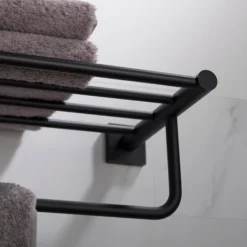 Bathroom Shelf with Towel Bar in Matte Black