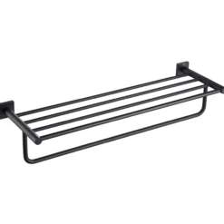 Bathroom Shelf with Towel Bar in Matte Black