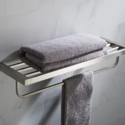 Bathroom Shelf with Towel Bar in Brushed Nickel