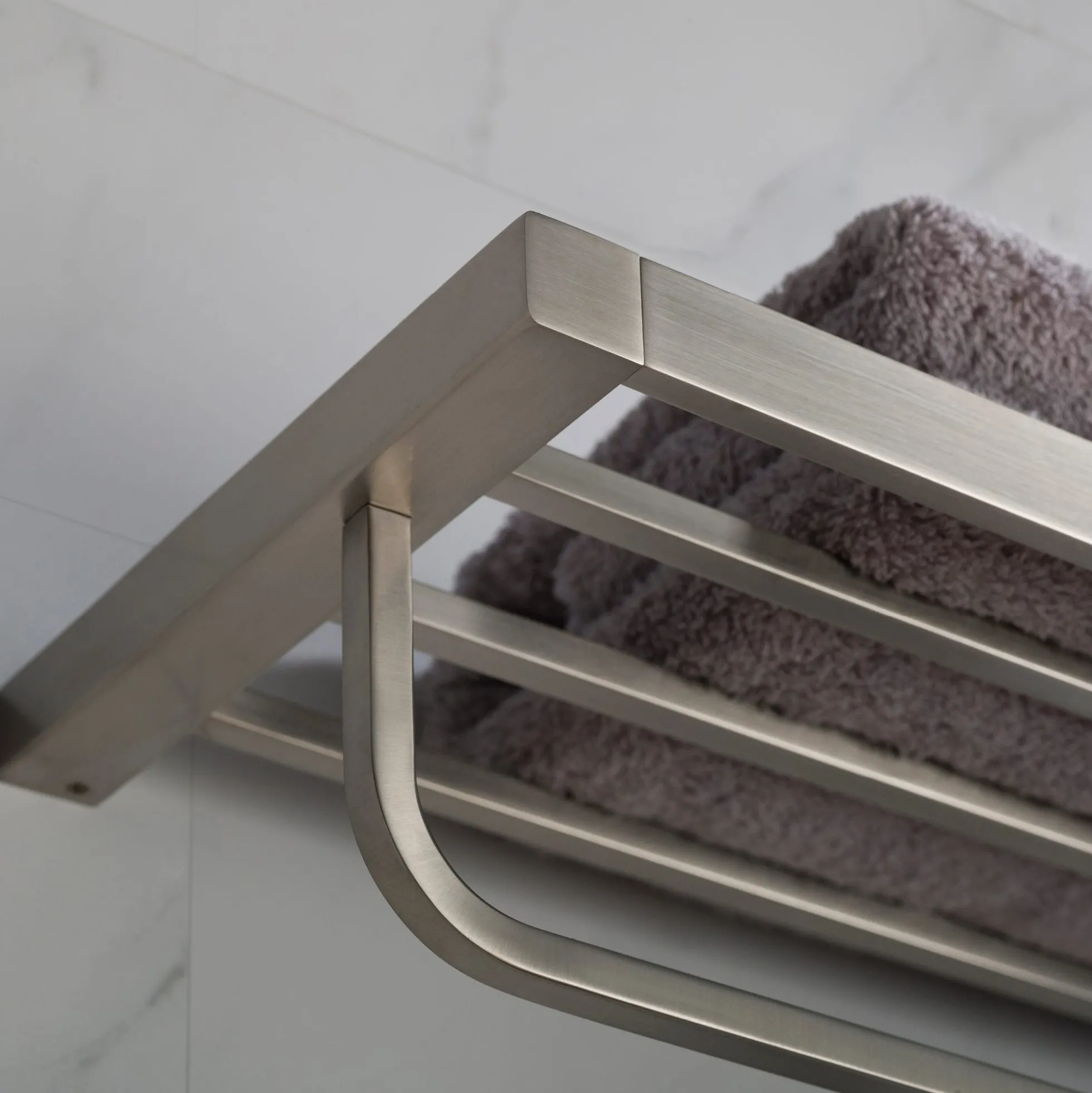 Bathroom Shelf with Towel Bar in Brushed Nickel
