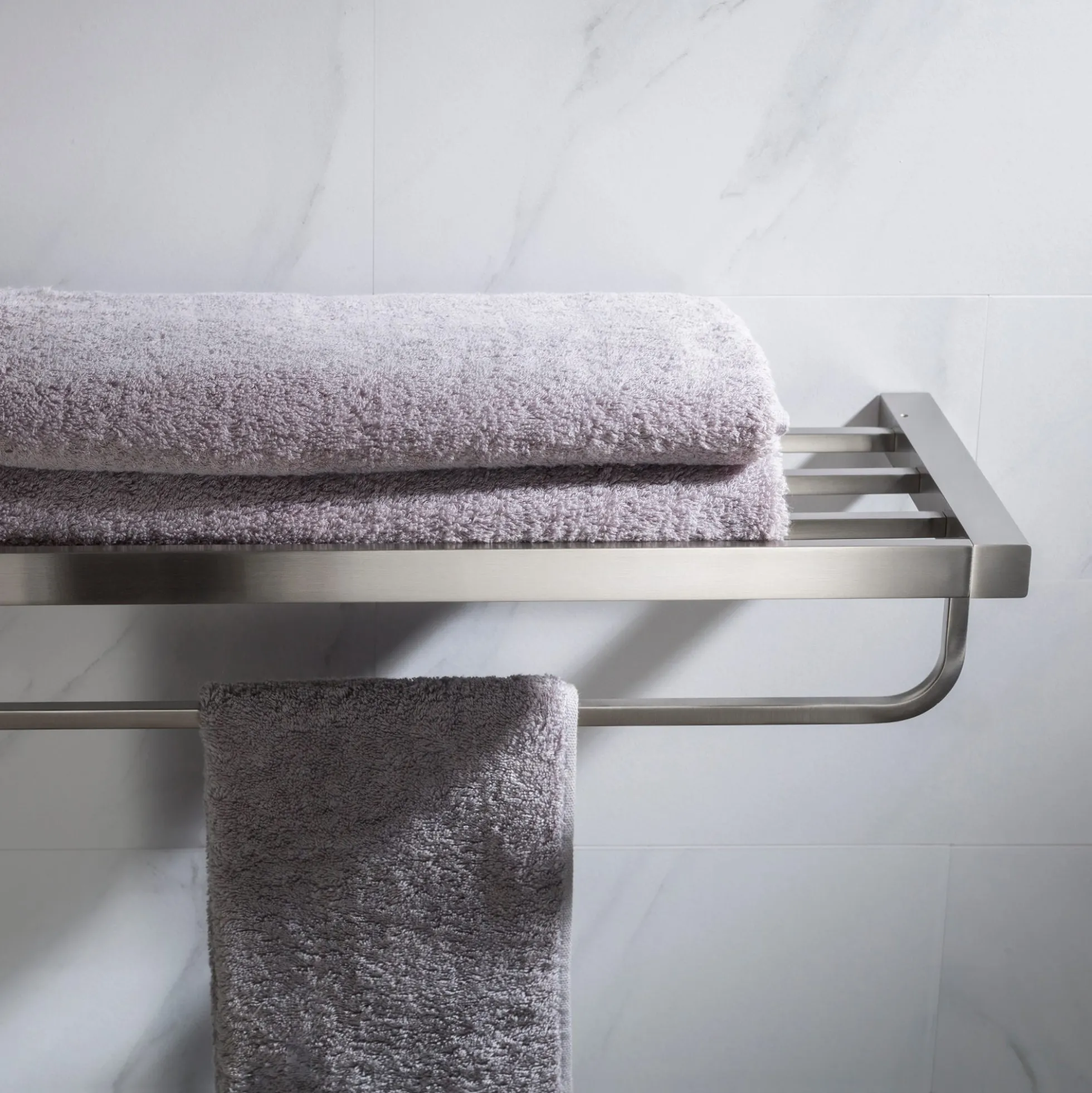 Bathroom Shelf with Towel Bar in Brushed Nickel