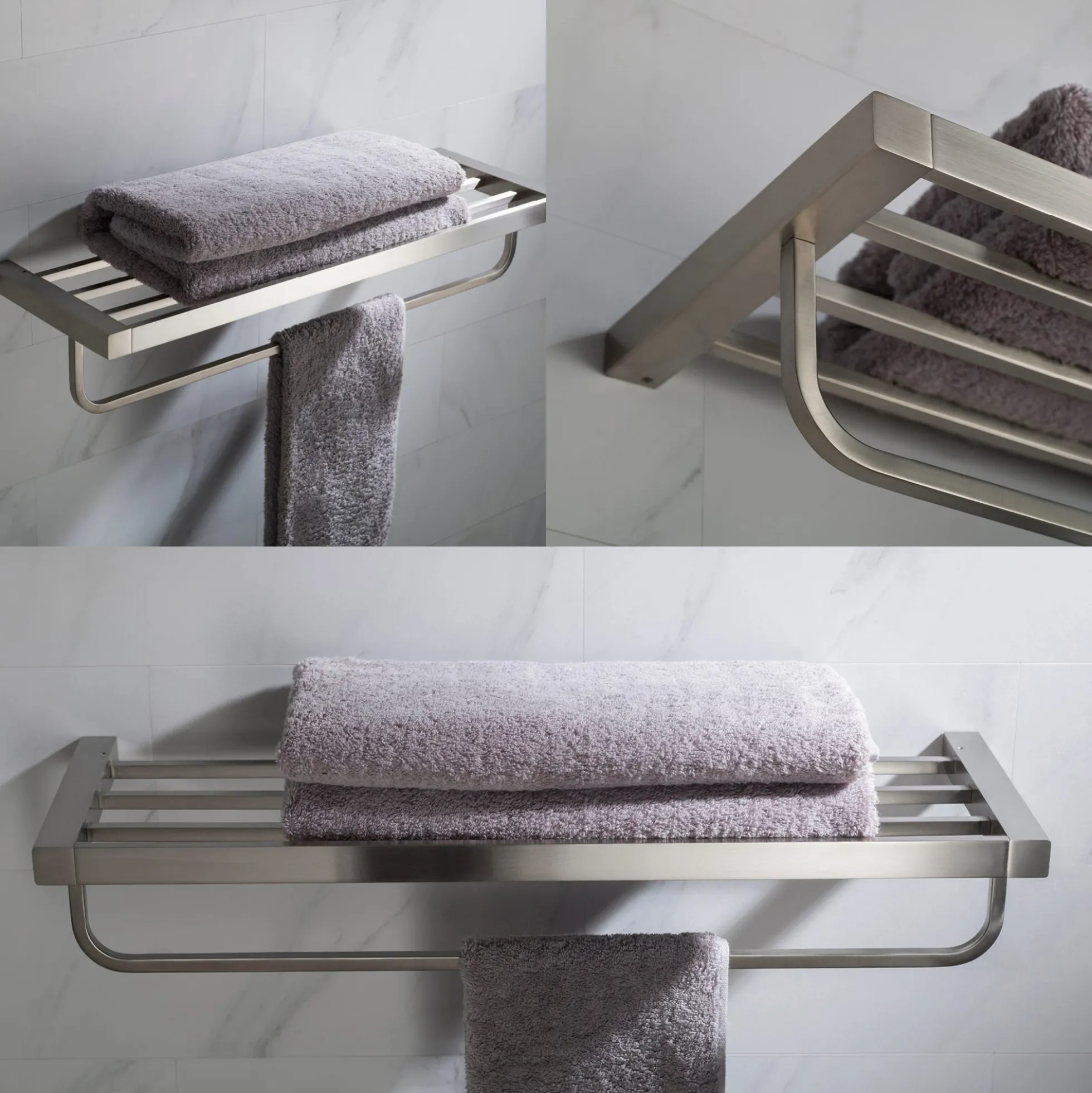 Bathroom Shelf with Towel Bar in Brushed Nickel