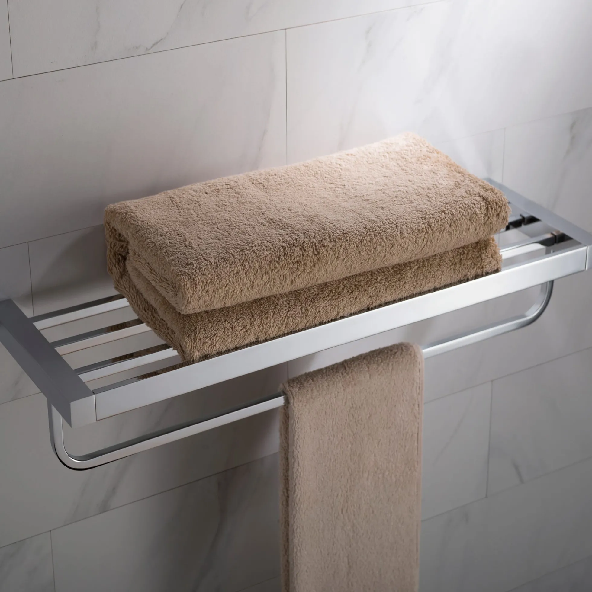 Bathroom Shelf with Towel Bar in Chrome