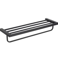 Bathroom Shelf with Towel Bar in Matte Black