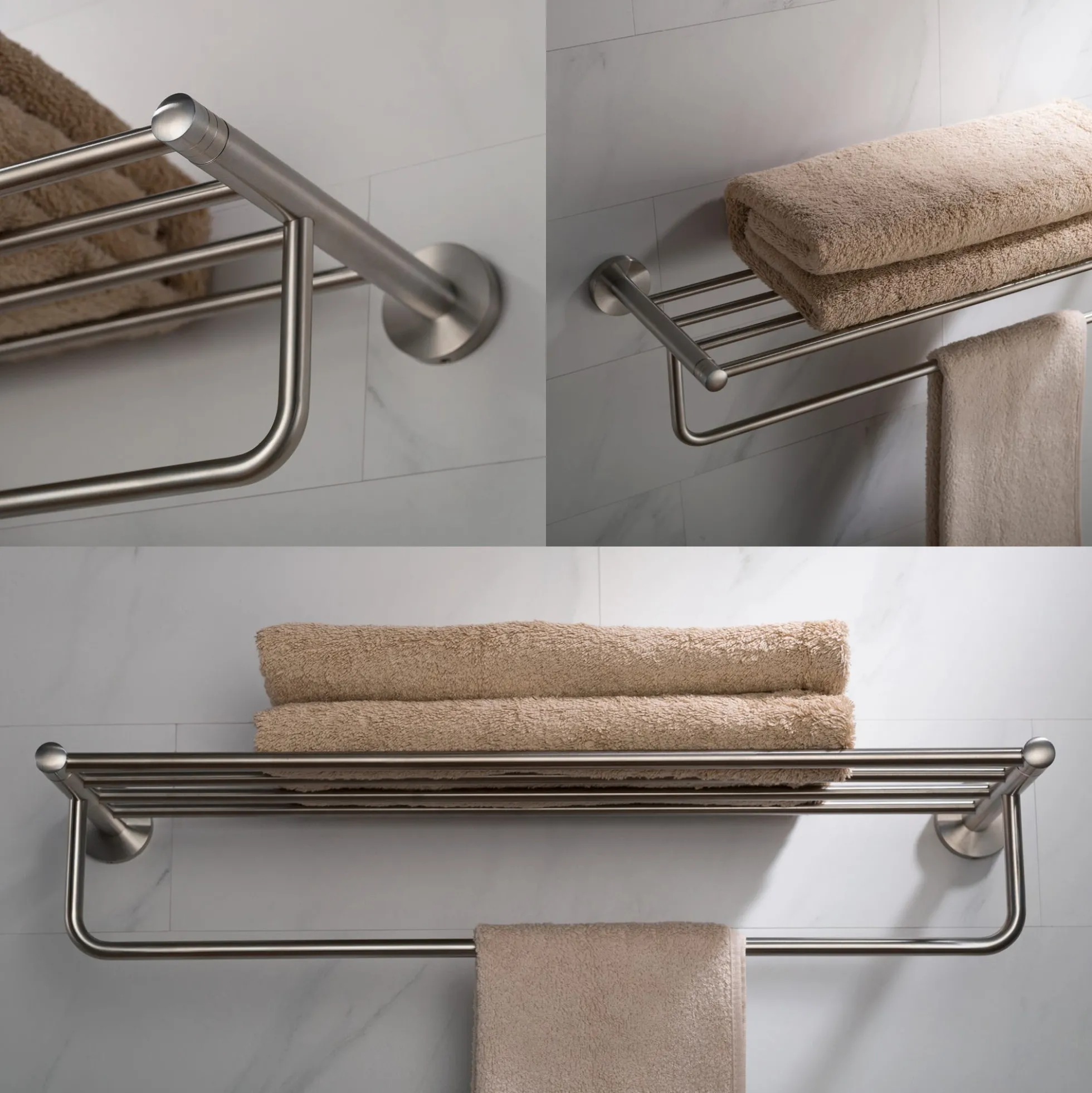 Bathroom Shelf with Towel Bar in Brushed Nickel