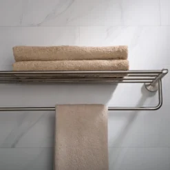 Bathroom Shelf with Towel Bar in Brushed Nickel