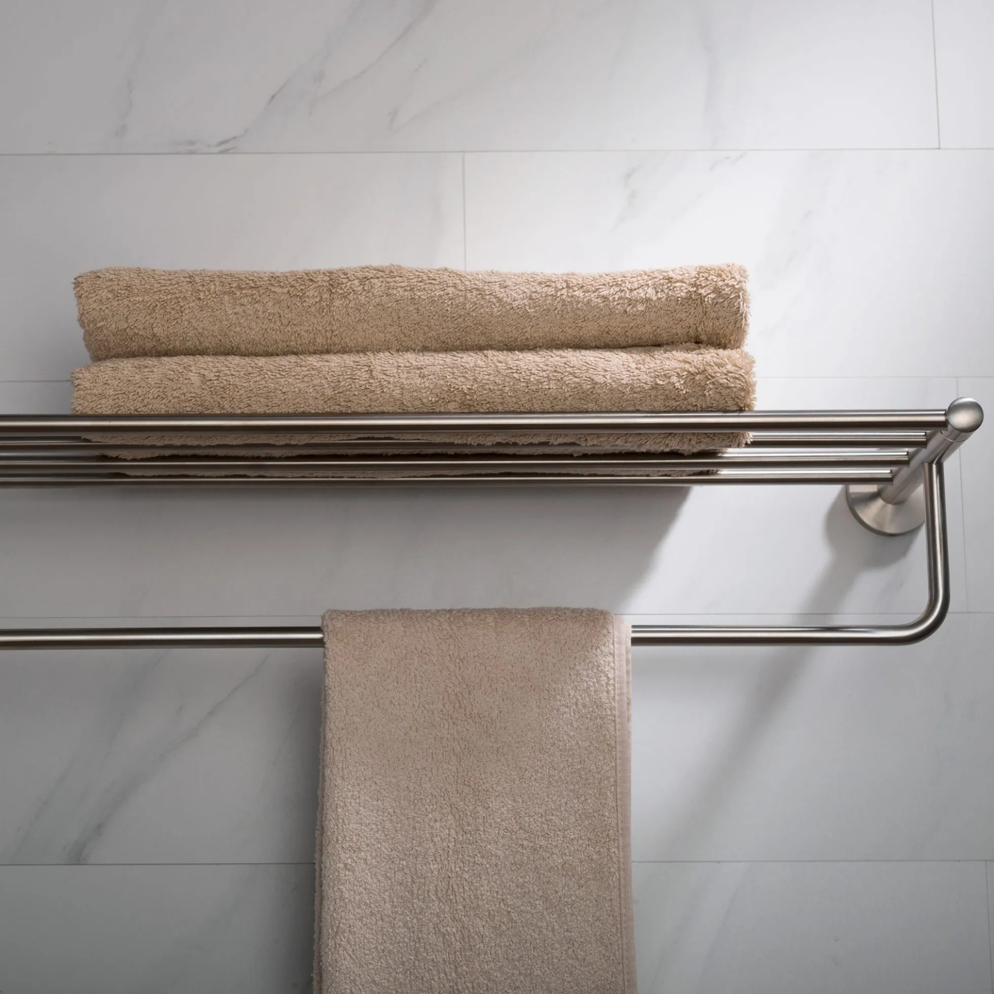 Bathroom Shelf with Towel Bar in Brushed Nickel