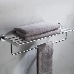 Bathroom Shelf with Towel Bar in Chrome