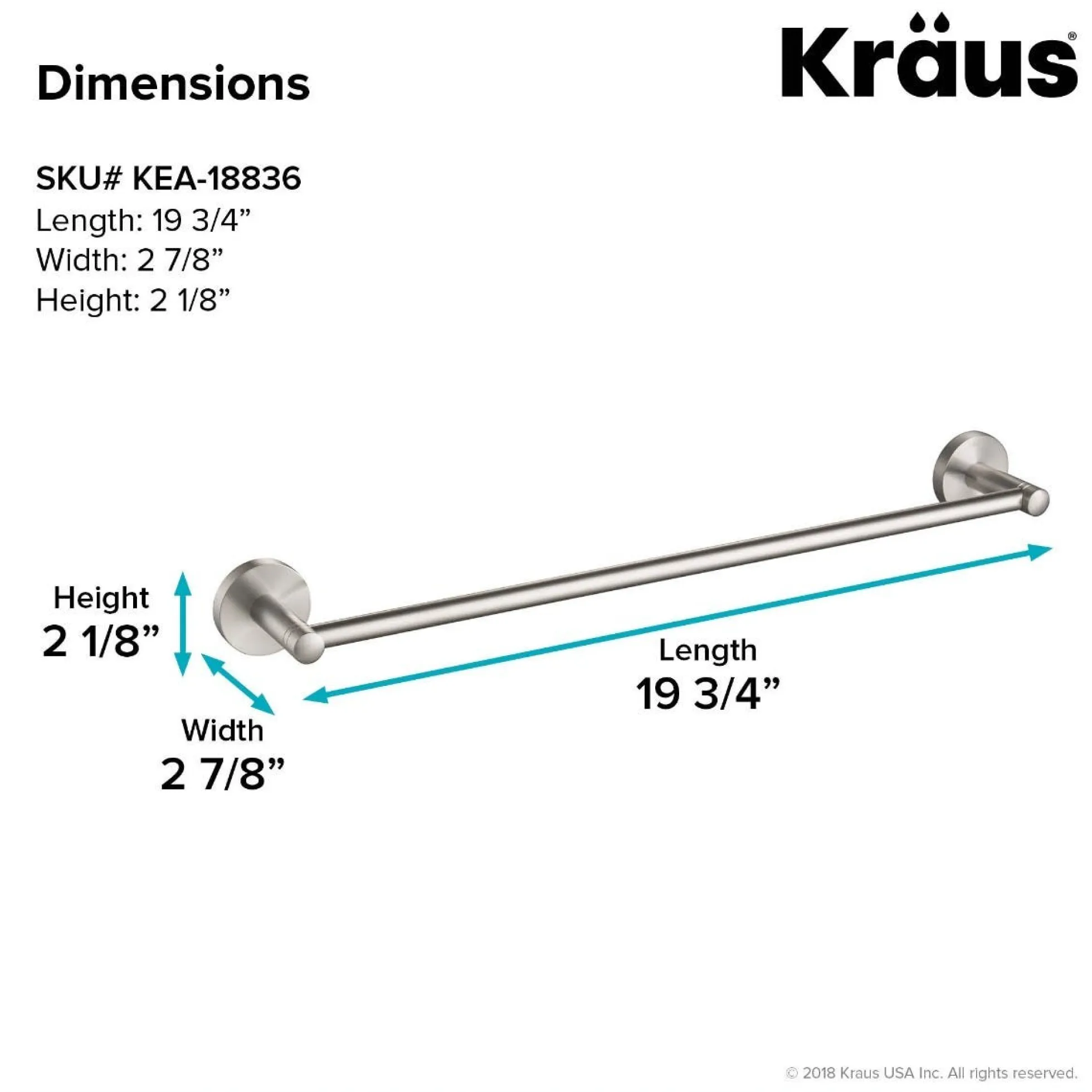 18" Bathroom Towel Bar in Brushed Nickel