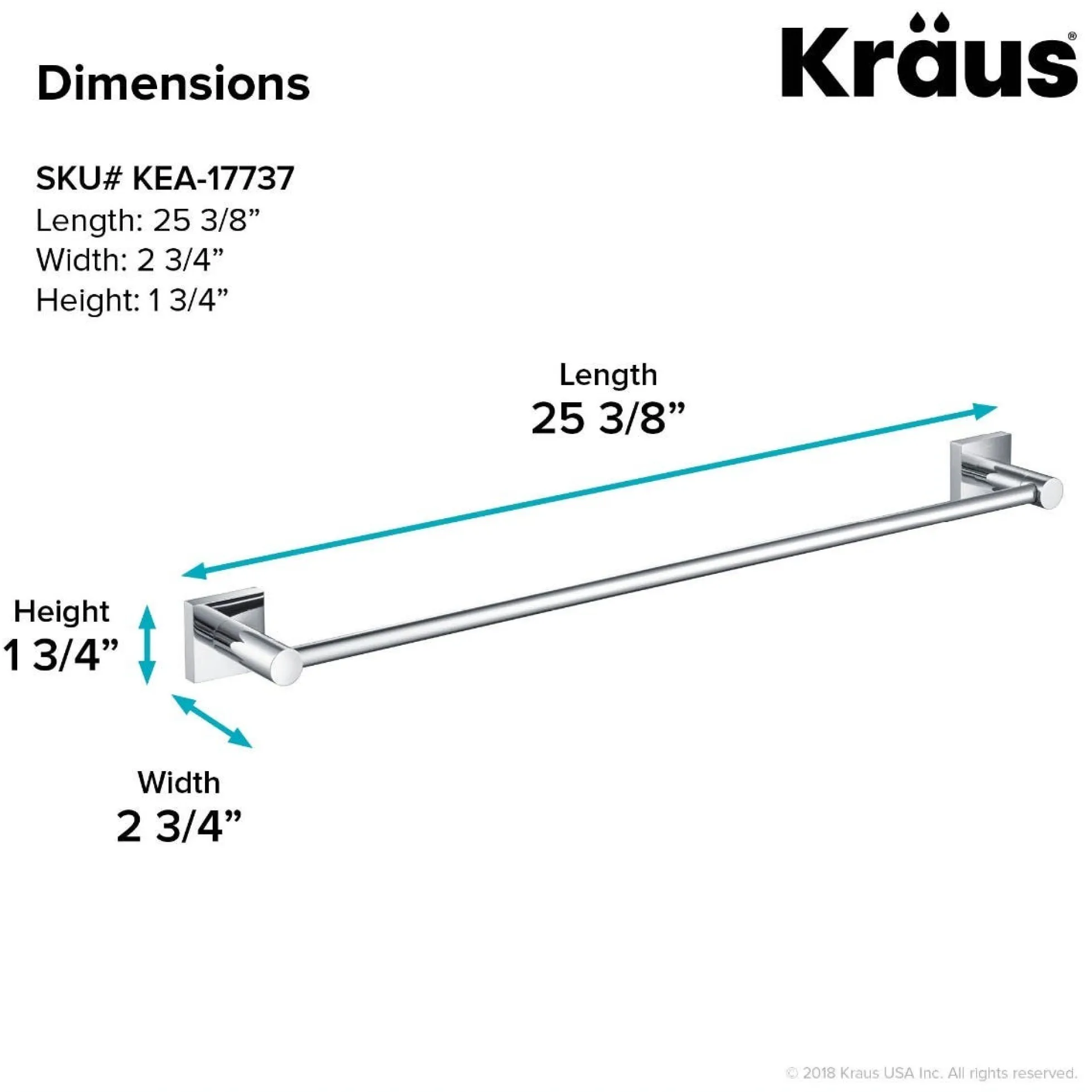 24" Bathroom Towel Bar in Chrome