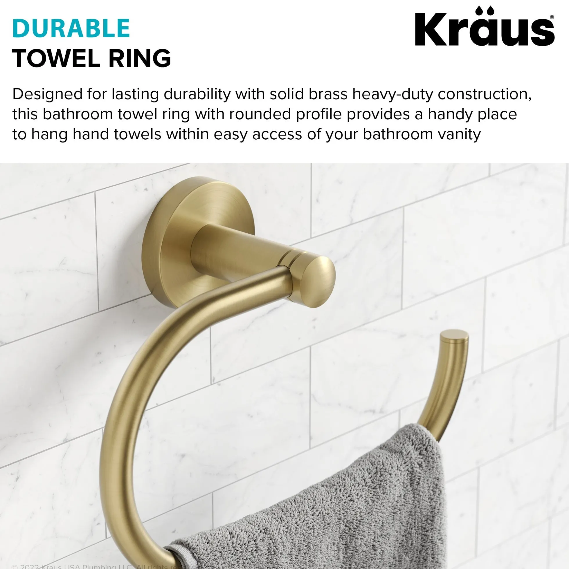 Bathroom Towel Ring in Brushed Gold