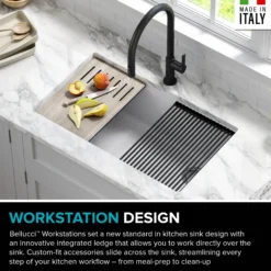 Bellucci Workstation 32 in. Undermount Granite Composite Single Bowl Kitchen Sink in White with Accessories with WasteGuard™ Continuous Feed Garbage Disposal