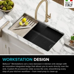 Bellucci Workstation 32 in. Undermount Granite Composite Single Bowl Kitchen Sink in Metallic Black with WasteGuard™ 1 HP Continuous Feed Garbage Disposal and Accessories