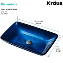 Blue Rectangular Glass Vessel 22" Bathroom Sink