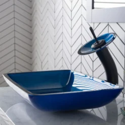 Blue Rectangular Glass Vessel 22