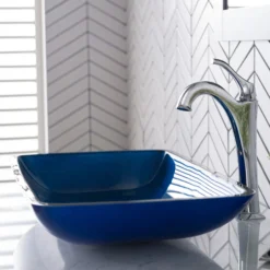 Blue Rectangular Glass Vessel 22
