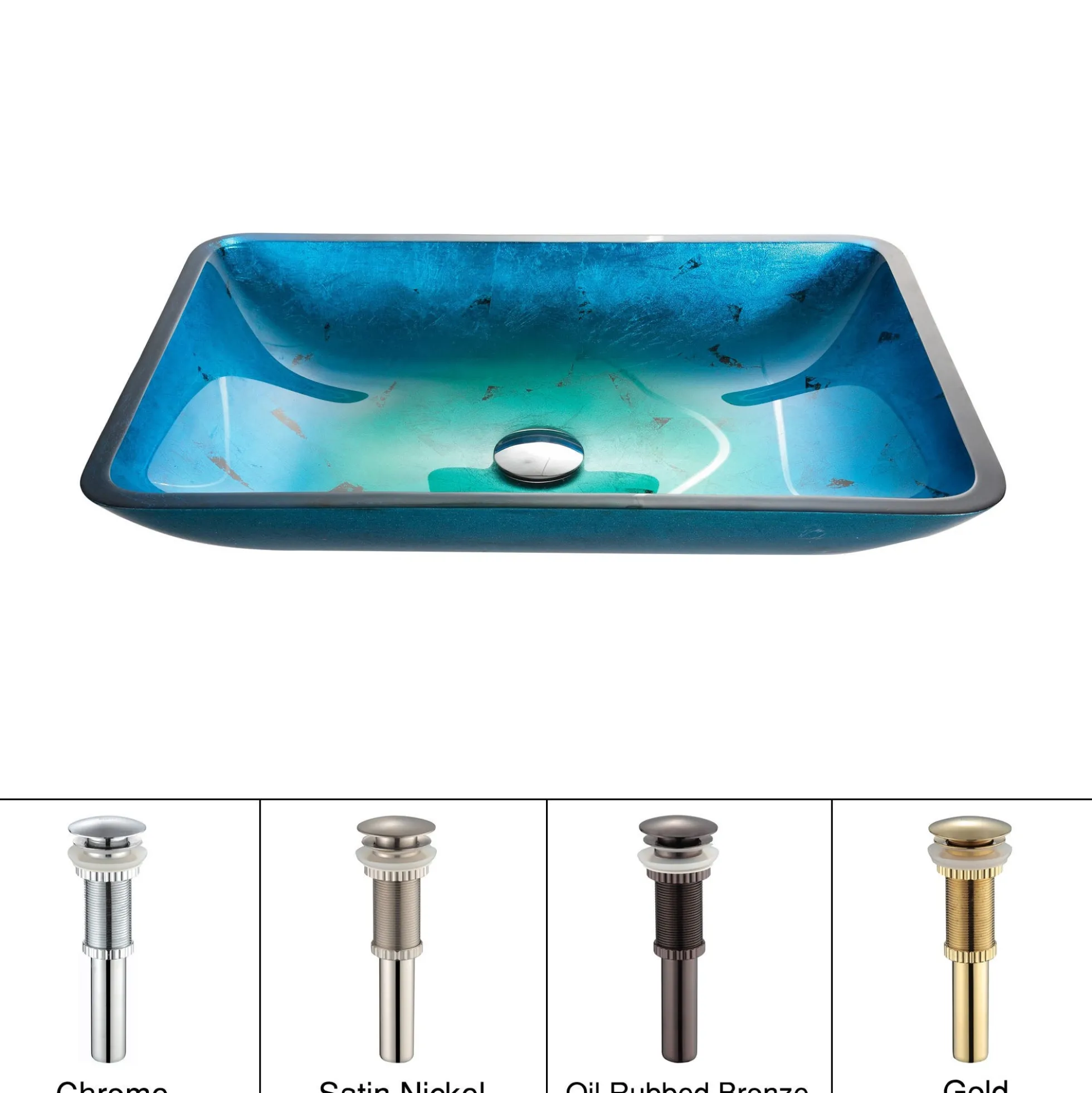 Blue Rectangular Glass Vessel 22" Bathroom Sink w/ Pop-Up Drain in Chrome