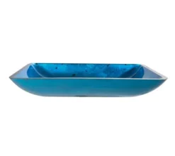 Blue Rectangular Glass Vessel 22" Bathroom Sink w/ Pop-Up Drain in Chrome