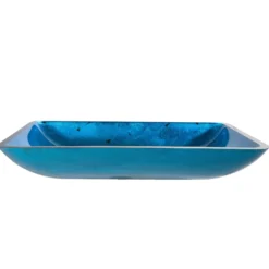 Blue Rectangular Glass Vessel 22" Bathroom Sink w/ Pop-Up Drain in Satin Nickel