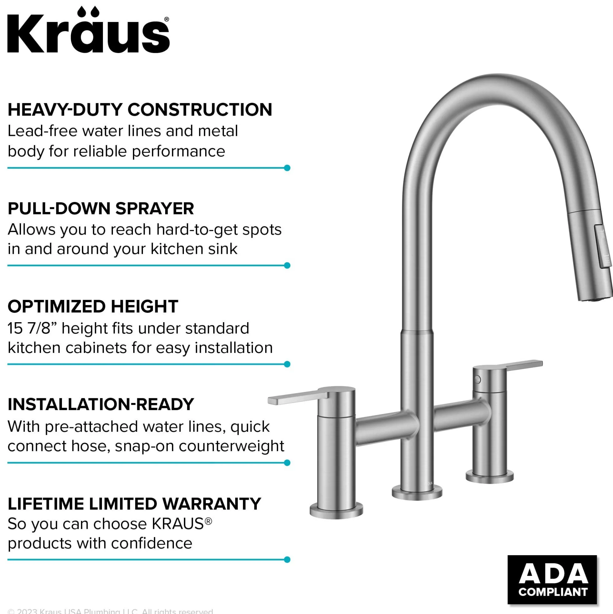 Bridge Kitchen Faucet with Pull-Down Sprayhead in Spot-Free Stainless Steel