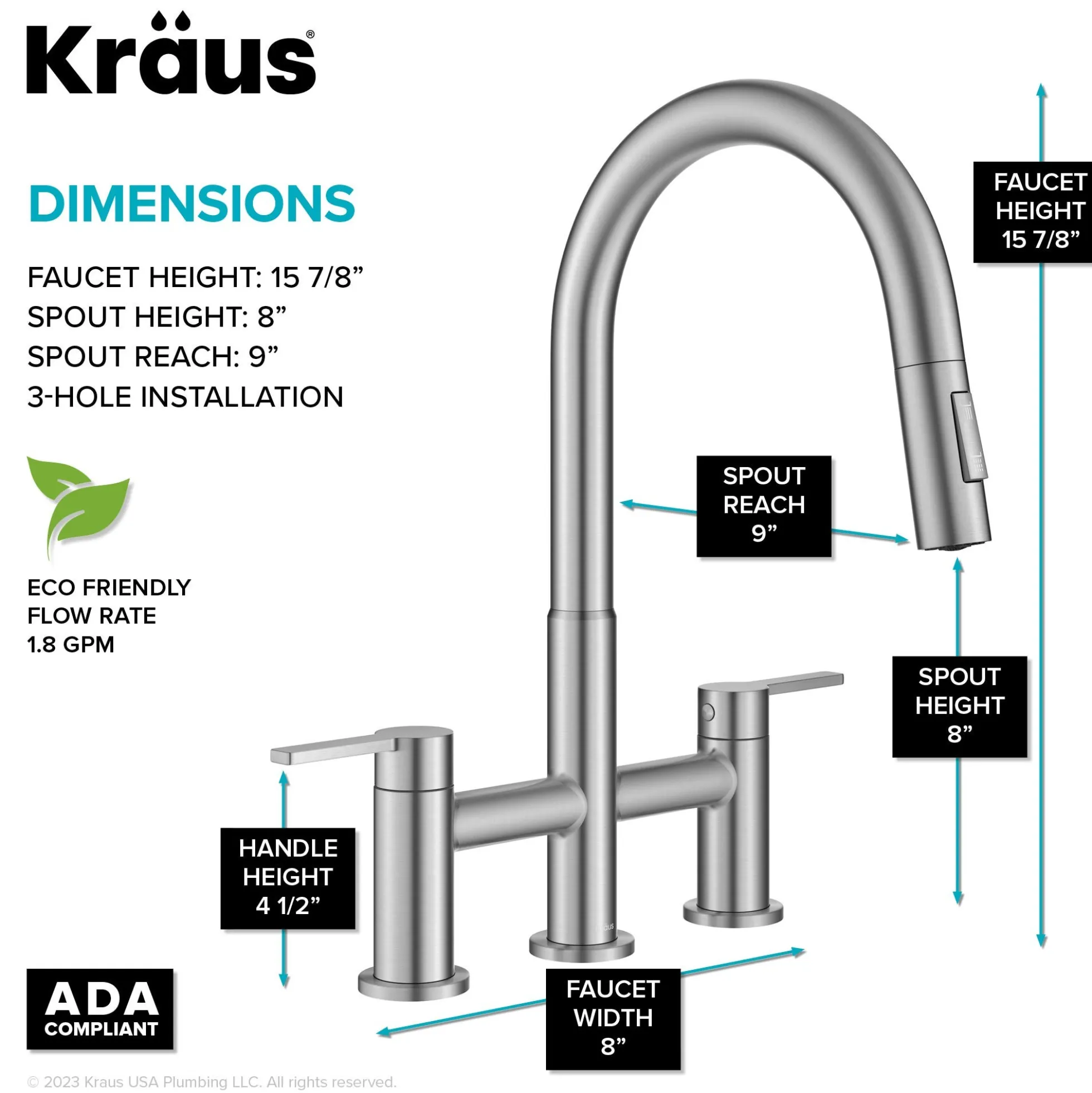 Bridge Kitchen Faucet with Pull-Down Sprayhead in Spot-Free Stainless Steel