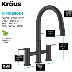 Bridge Kitchen Faucet with Pull-Down Sprayhead in Matte Black