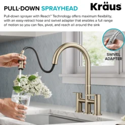 Bridge Kitchen Faucet with Pull-Down Sprayhead in Spot-Free Antique Champagne Bronze