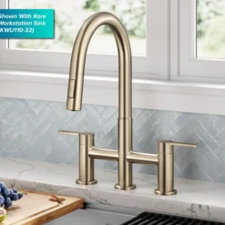 Bridge Kitchen Faucet with Pull-Down Sprayhead in Spot-Free Antique Champagne Bronze