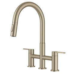 Bridge Kitchen Faucet with Pull-Down Sprayhead in Spot-Free Antique Champagne Bronze