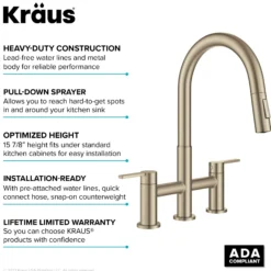 Bridge Kitchen Faucet with Pull-Down Sprayhead in Spot-Free Antique Champagne Bronze