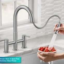 Bridge Kitchen Faucet with Pull-Down Sprayhead in Spot-Free Antique Champagne Bronze