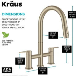 Bridge Kitchen Faucet with Pull-Down Sprayhead in Spot-Free Antique Champagne Bronze
