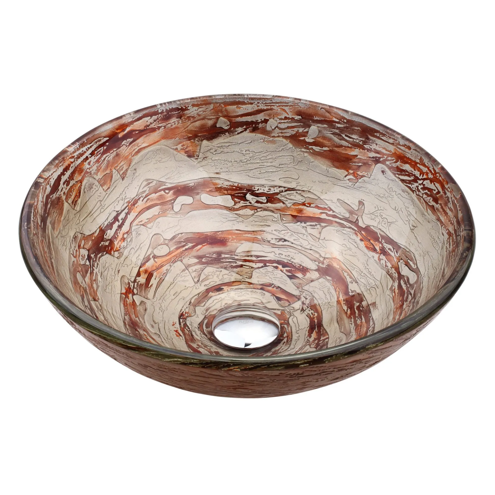 Brown/Grey Glass Vessel 16 1/2" Bathroom Sink w/ Pop-Up Drain in Oil Rubbed Bronze