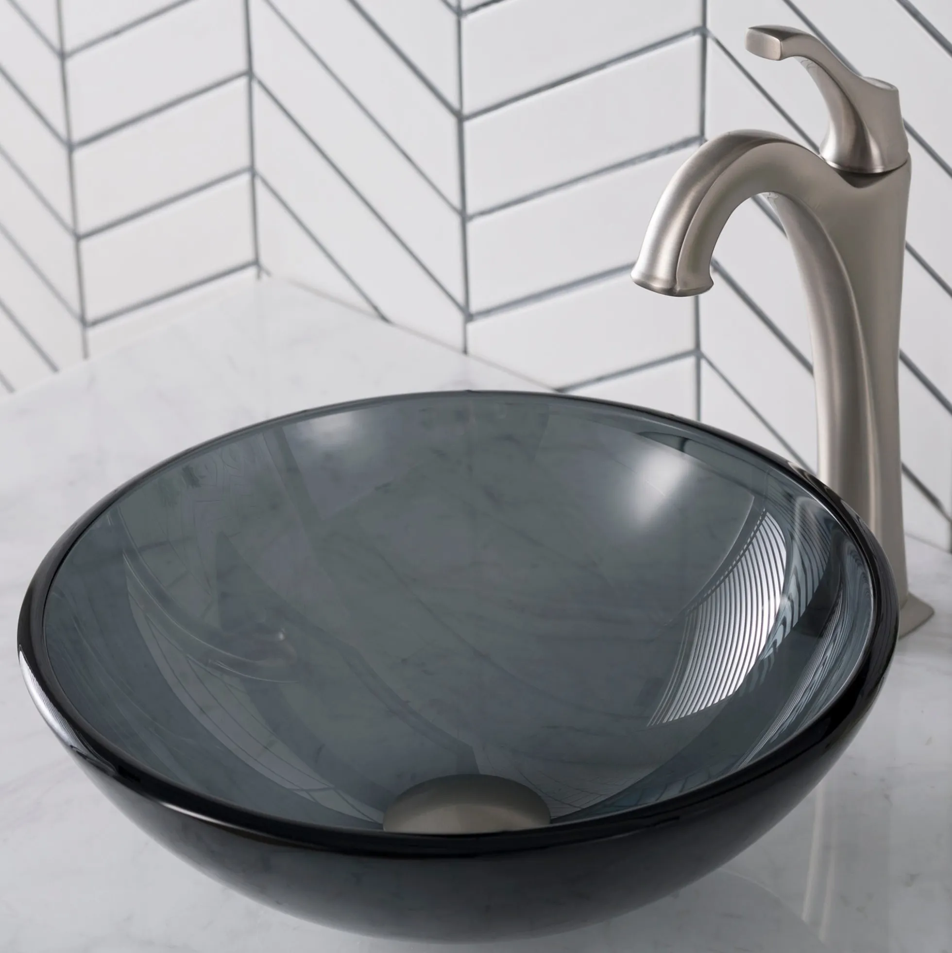 Clear Black Glass Vessel 14" Bathroom Sink