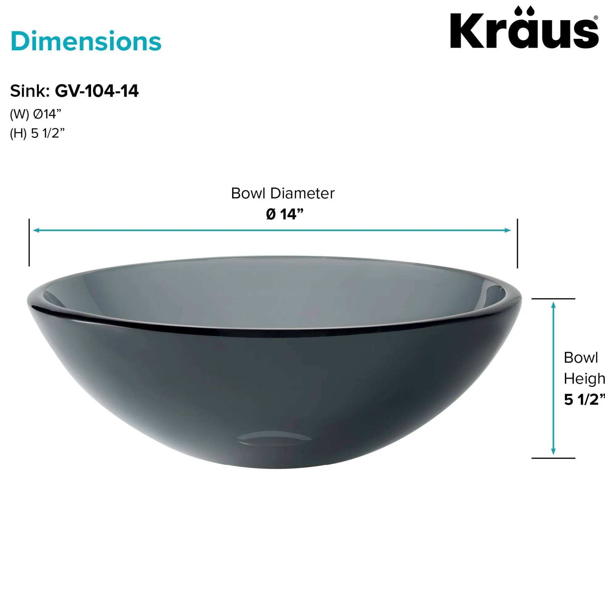 Clear Black Glass Vessel 14" Bathroom Sink