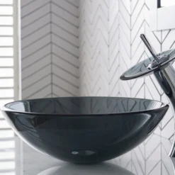 Clear Black Glass Vessel 16 1/2" Bathroom Sink