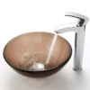 Clear Brown Glass Vessel 14" Bathroom Sink w/ Pop-Up Drain in Oil Rubbed Bronze
