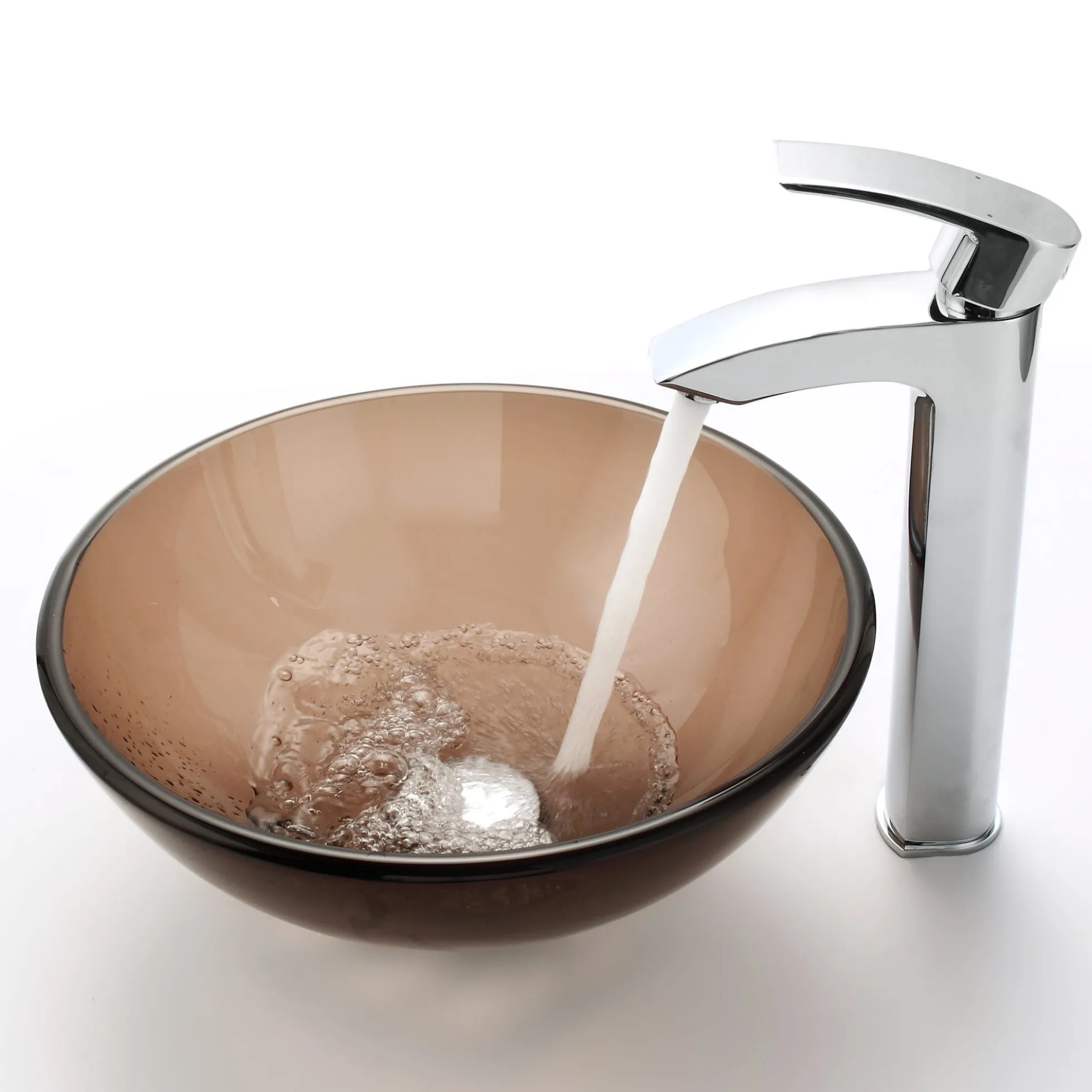 Clear Brown Glass Vessel 14" Bathroom Sink w/ Pop-Up Drain in Oil Rubbed Bronze