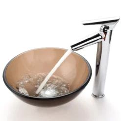 Clear Brown Glass Vessel 14" Bathroom Sink w/ Pop-Up Drain in Oil Rubbed Bronze