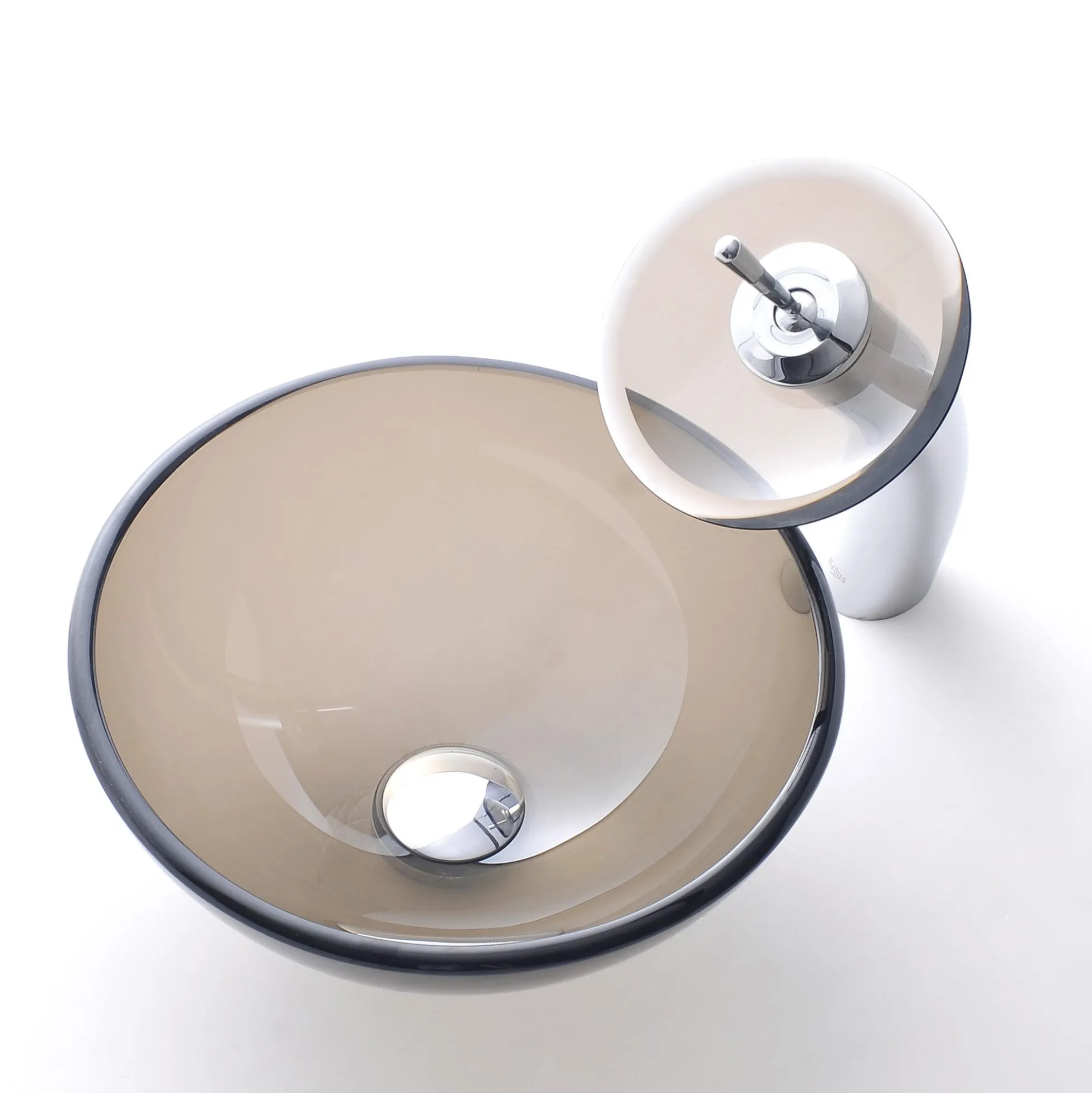 Clear Brown Glass Vessel 14" Bathroom Sink w/ Pop-Up Drain in Oil Rubbed Bronze
