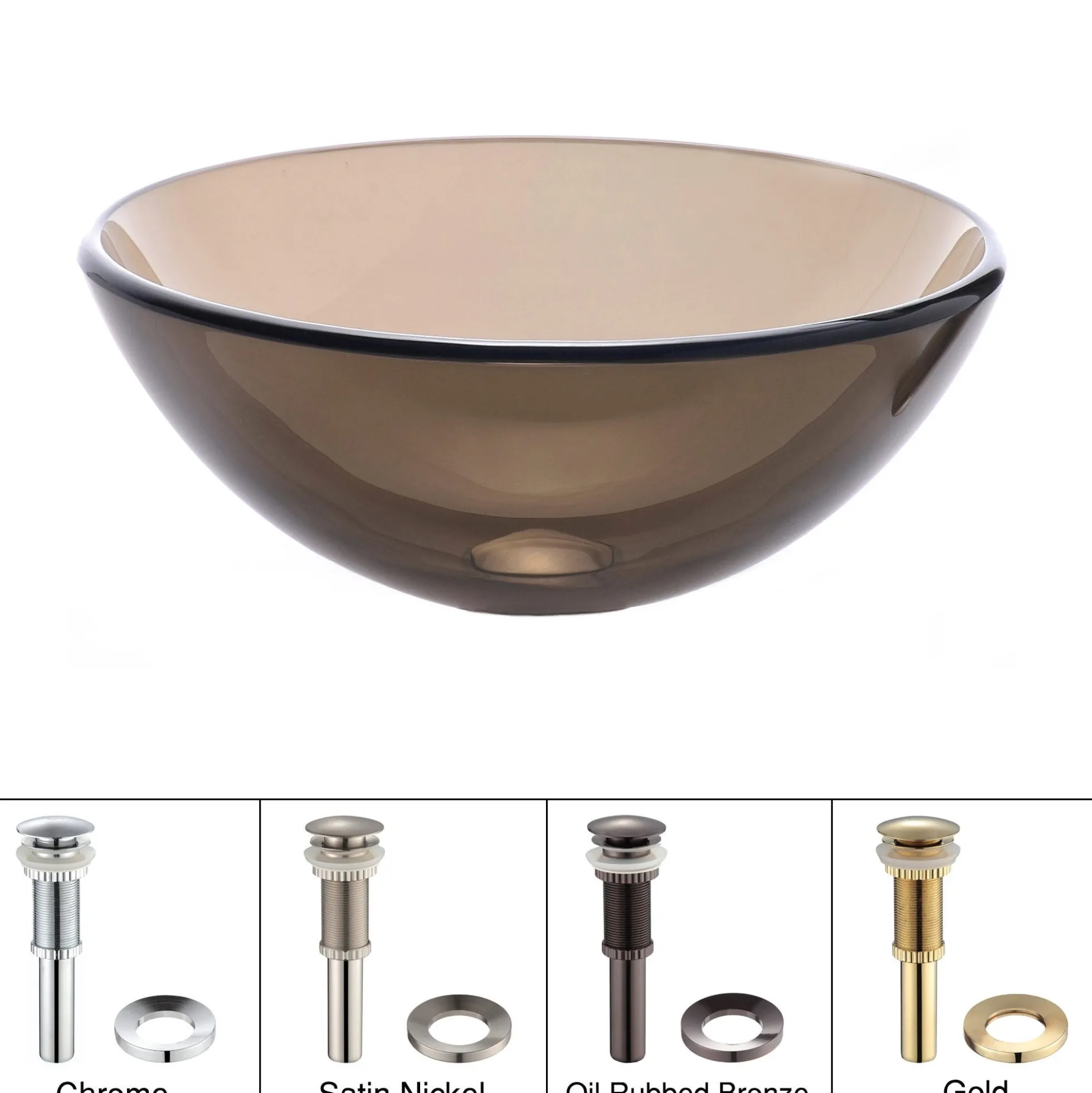 Clear Brown Glass Vessel 14" Bathroom Sink w/ Pop-Up Drain in Oil Rubbed Bronze